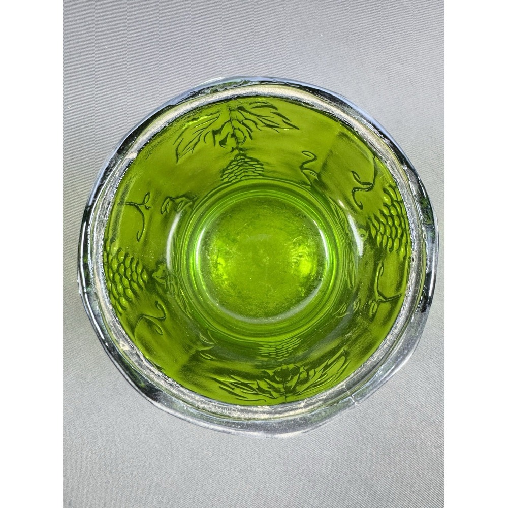 Indiana Carnival Glass Iridescent Lime Green Canister Jar  Vintage Harvest Grape - Picture 3 of 5